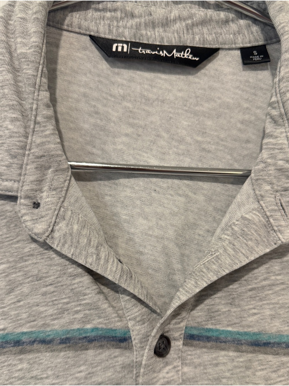 Travis Mathew Grey Polo with Teal Stripe Accents - Picture 2 of 5